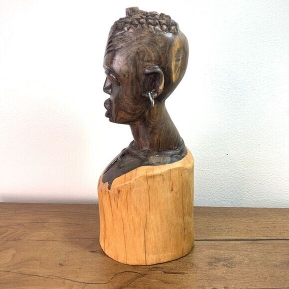 Carved Old African Solid Wood Carving Female Bust Figure Art Artwork - Picture 6 of 10